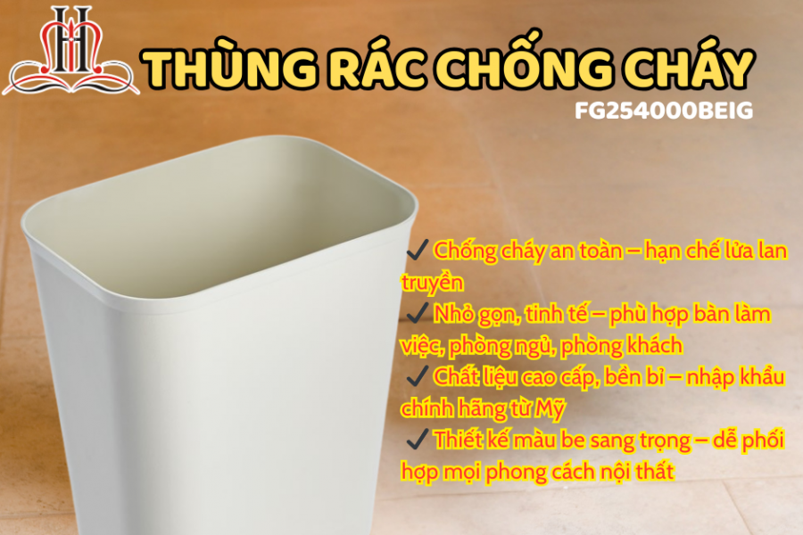 Thùng rác chống cháy Rubbermaid 5L FG254000BEIG – Giải pháp an toàn, sang trọng cho văn phòng & gia đình