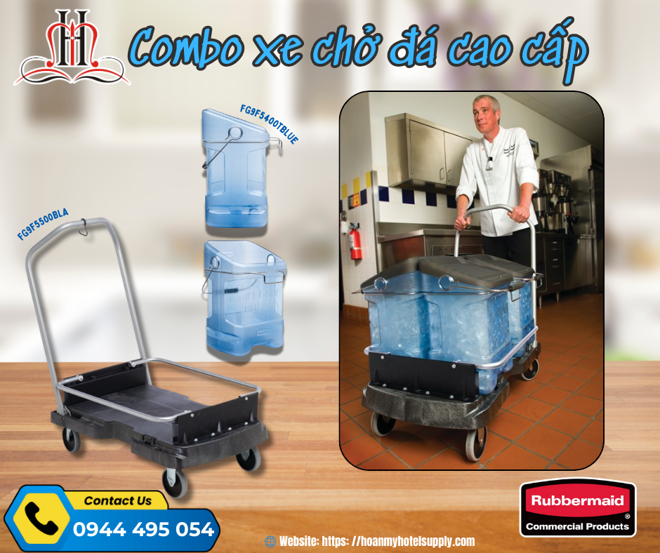 Combo Xe Chở Đá & Thùng Đựng Đá Rubbermaid Cao Cấp